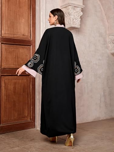 Image of Women's Ethnic Embroidery Muslim Abaya Open Kimono Cardigan Jalabiya