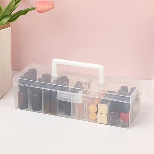Image of JUXYES Pack of 2 Clear Plastic Storage Bin with Lid and Handle, Portable Storage Box with 7 Compartments, Semi-Transparent Organizer Box for Embroidery and Sewing Threads, Crafts, Fly Tying Chenille