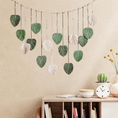 Tapiz de macramé con diseño de hojas tejidas para una decoración boho en el hogar 8