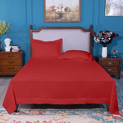 Image of NTBAY Twin XL Microfiber Flat Sheet, 66 x 102, Wine Red