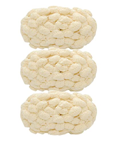 3 Rolls Pomp-A-Doodle Yarn,100% Polyester Jelly Bean Pom-Pom Ball Yarn For Crochet Knitting Handcraft Mat Pet Nest 450G (Beige) #TOP16