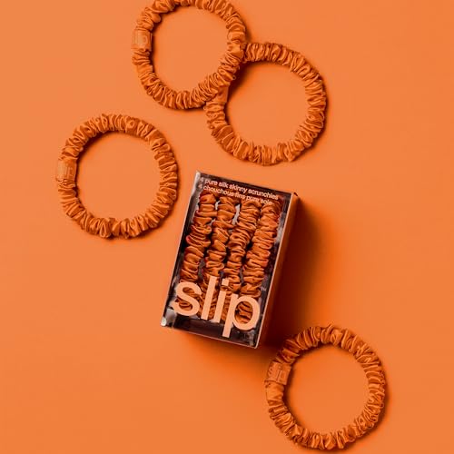 Image of Slip Silk Hair Ties - Skinny Silk Orange Scrunchies, No Damage, No Crease, Anti-Breakage |100% Mulberry Silk | All Hair Types | Made with Proprietary Slipsilk | Set of 4