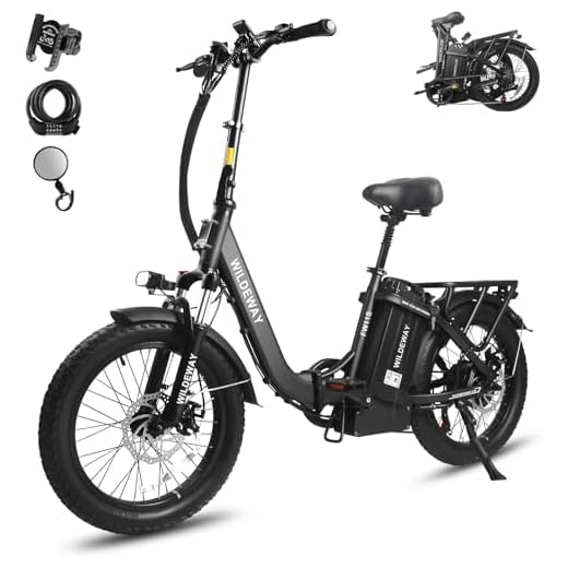 Wildeway Folding Electric Bike for Adults with 32Ah Battery Long Range 750W Motor 28MPH,20"x 3.0"Fat Tire Foldable EBike, Urban City Commuter Men Women Bicycle 7 Speed Gear