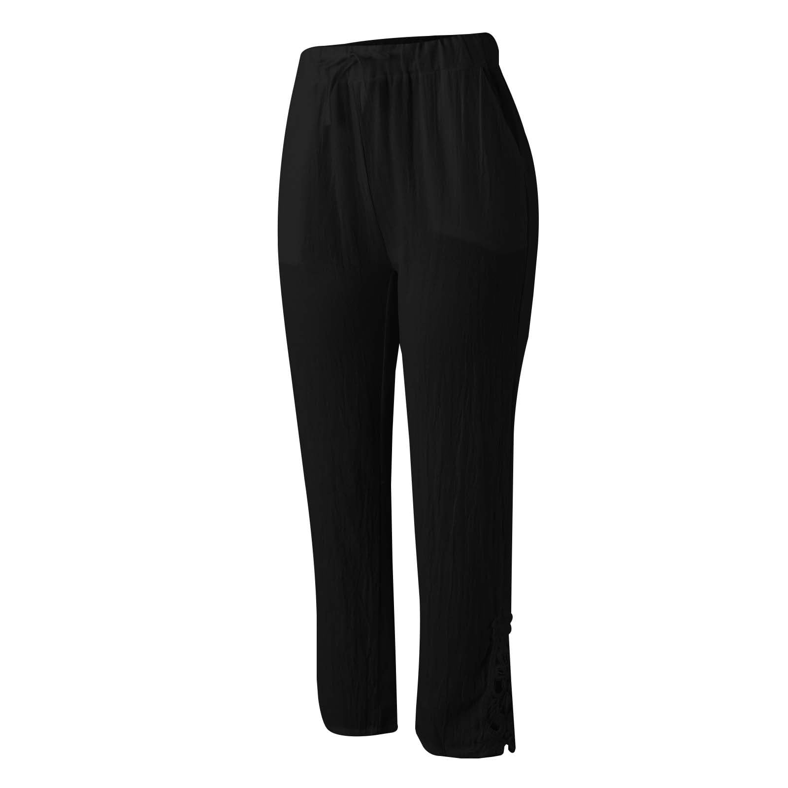 Pantaloni Larghi Donna,Pantaloni Donna Cotone,Vita Alta Con Coulisse Bottoni Pinocchietto Cropped Pants In Pizzo Casual Larghi Trekking Escursionisno Per Jogging Fitness