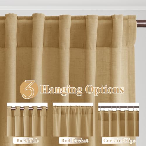 Image of Joywell Extra Long Linen Curtains 108 Inches for Living Room Gold Yellow