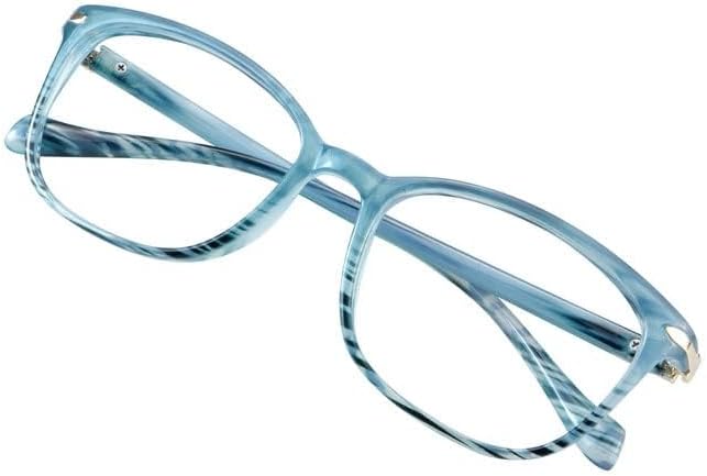visionglobal blue light blocking glasses for women, anti eyestrain, computer reading, tv glasses, stylish square frame, anti glare(slate blue,+5.00 magnification) 15_nola_slate blue 5.0 x