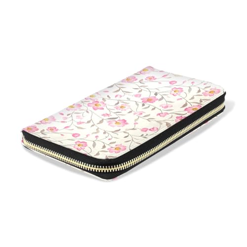 Long Wallets Leather Bifold Wallet for Women Pink Floral with Zipper Credit Card Holder Large Capacity4