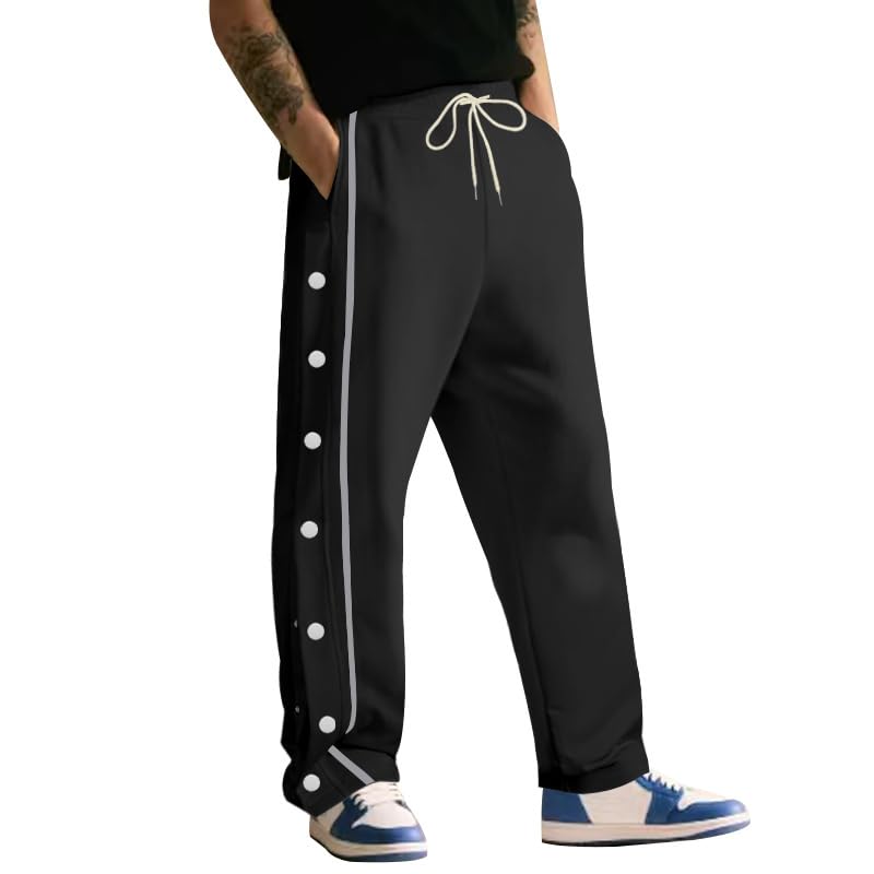 Men's Youth Tear Away Sweatpants Loose Fit Snap Button Athletic Jogger Basketball Pants with Pockets3