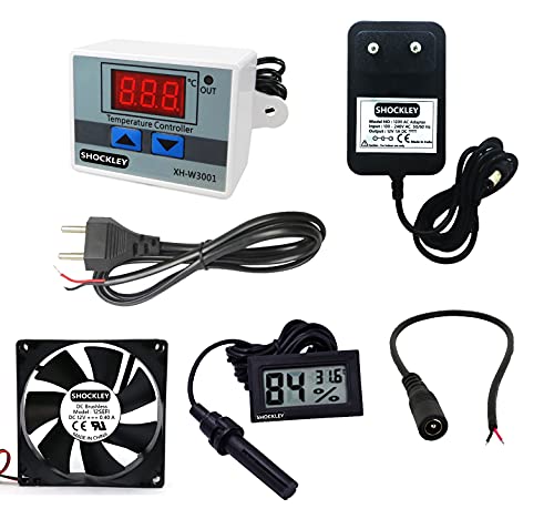 Image of Shockley XH-W3001-50 to 110c Intelligent Digital Thermostat temperature controller combo (220V / 1500W + 1 FAN + Mains Power Cord + DC Female Jack + 12V 1 Amp Adapter + Hygrometer