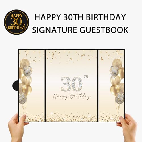 Image of DARUNAXY Black Gold 30th Birthday Party Decorations, Happy 30th Birthday Alternative Signature Guest Book for Men Women Cheers to 30 Years Old Gifts 30 Birthday Signing Card Board Party Supplies