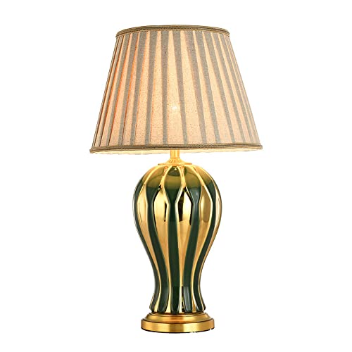 YINDAITY Tischlampen Amerikanische Kupfer-Keramik-Tischlampe Moderne Nachttischlampe Arbeitszimmer Schlafzimmer Wohnzimmer Schreibtischlampe Hoteldekoration Handbemalte Tischlampe 27,2 × 15,4 Zoll Cover