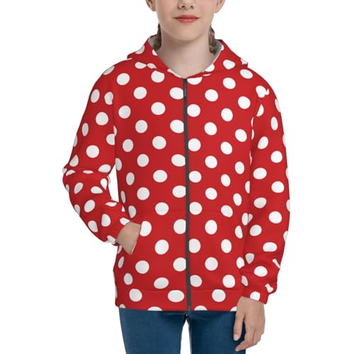 Red Polka Dot Kid Hoodies Boys Zip Up Sweatshirts Girls Pullover with Pocket3
