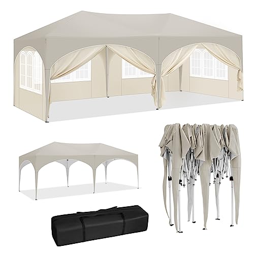 WOLTU Pavillon, Faltpavillon 3x6 m, mit 6 Seitenwänden, Partyzelt wasserabweisend UV-Schutz 50+, höhenverstellbarer Gartenpavillon, mit Tragetasche, für Outdoor Garten Camping Beige