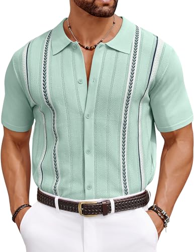 COOFANDY Knit Shirts for Men Casual Short Sleeve Button Down Shir...