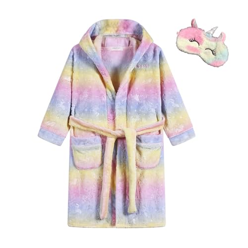 MGEOY Boys Girls Flannel Robe Soft Hooded Terry Coth Robes for Kids With Silk Eye Sleep Mask Size 4-164