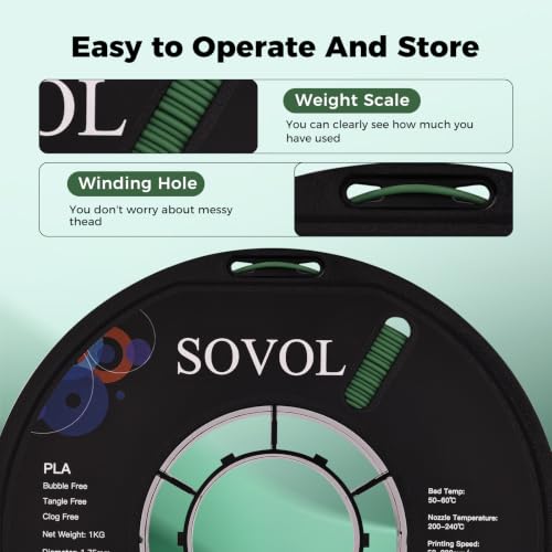 Image of Sovol 3D Printer Matte PLA Filament 1.75mm 1KG (2.2lbs), Cedar Green