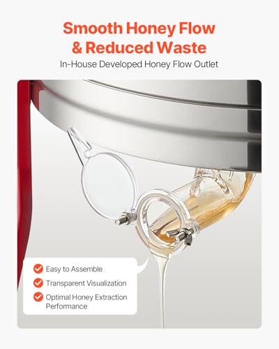 Image of VEVOR Electric Honey Extractor, 6 Frame with Transparent Lid, 140W Stainless Steel Honeycomb Drum Spinner, Height Adjustable, Honeycomb Extraction Equipment for Beekeeping