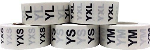InStockLabels.com Youth Clothing Size Stickers Labels for Retail Apparel YXS YS YM YL YXL Round Clear with Black Ink