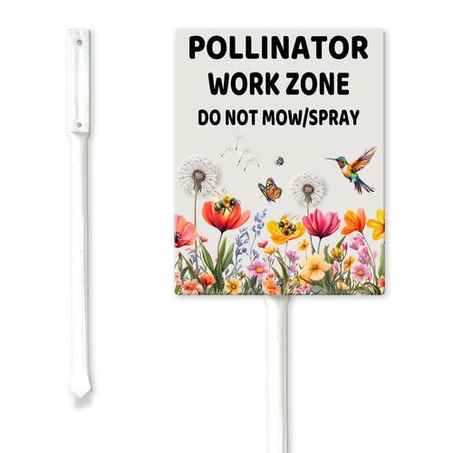 Geroclonup Pollinator Work Zone Yard Sign 20x30cm Sturdy Aluminum Signs Rust Free Garden Decorations Rustproof Standing Lawn Sign for Outdoor Do Not Mow Do Not Spray Signs for Yard