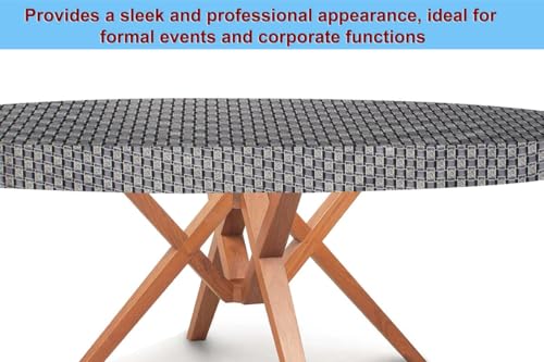 Image of The Furnishing Tree Round Elastic Fitted Dining Table Cover WxL 54x54 Inches Basketweave Pattern Grey