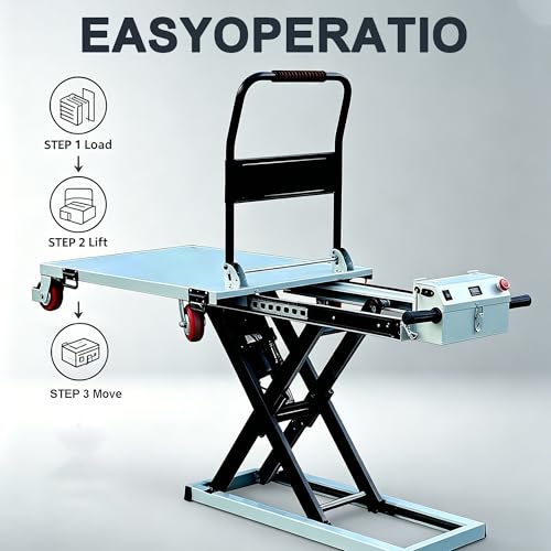Mesa de elevación hidráulica eléctrica 660lbs, camión de Plataforma con Motor 48V con Plataforma Antideslizante, 100x75cm Carro de Servicio Pesado para el Uso del Taller del almacén