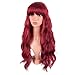 MapofBeauty 26 Inch/65 cm Long Wavy Flat Bangs Synthetic fiber Curly Party Cosplay Wig (Dark Red)