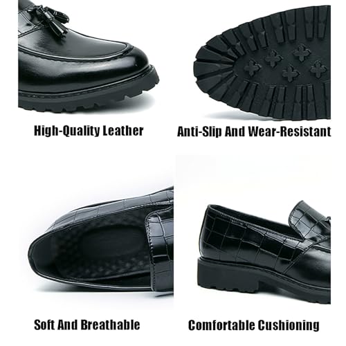 Men's Leather Platform Slip On Tassel Loafers Luxury Splicing Round Toe Lug Sole Non-Slip Dress Party Leather Shoes for Business Work Wedding Casual2