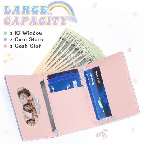 Personalized Cute Wallets for Women, Small Trifold Girl Wallets, Custom Name Flower Wallet, Leather Card Holder Coin Purse with ID Window,Personalized Gifts for Girls Ladies Women-Green3