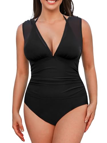 CUPSHE Plus Size Swimsuits for Women One Piece Bathing Suit with Removable Bikini Top Mesh Halter Tummy Control 2 Pieces