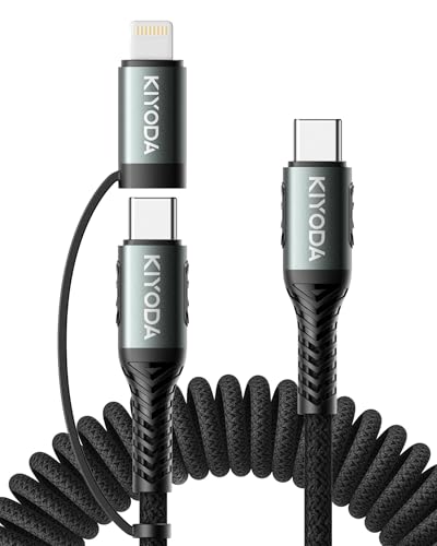 Cable USB C a Lightning en espiral para coche carga rápida iPhone 15 y 14