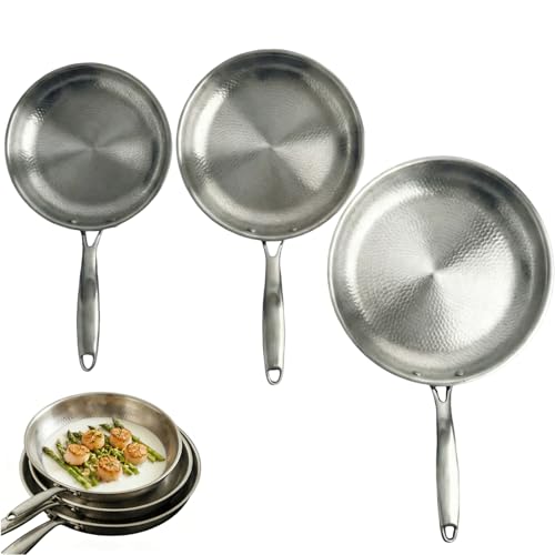 Okura Titanium Cookware Set 10.2/11/11.8 Inch Non-Stick Frying Pans with Lids Pure Titanium Hand-Hammered No Coating Scratch-Resistant Even Heat for All Stovetops (Without lid)