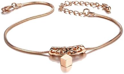 Wearyourfashion 18k Gold Plated Cube Drop Anklet for Women and Girls