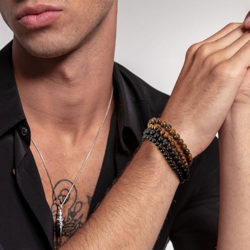 RANKEEF Mens Bead Bracelet Set - Adjustable Elastic Rope With 6&8MM Natural Stone Multi-Colored Beads - Tiger Eye Bracelets for Men - Gift2