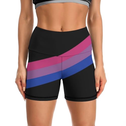 JYYAU LGBTQ Bisexual Pride High Waist Yoga Shorts for Women Athletic Shorts Leggings Running Pants Black