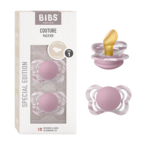 BIBS Couture Tie Dye Schnuller 2er-Pack, BPA-frei, Kiefergerechte Form. Naturkautschuk/Latex, Hergestellt in Dänemark. 0-6 Monate (2er Pack), Heather White