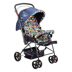 Mee Mee Easy to Push Baby Stroller Pram with Quick One Hand Folding | Comfortable Seating | Fully Rotating Wheels | Feeding Tray for New Born Baby/Kids, 0 to 5 Years, Navy Blue
