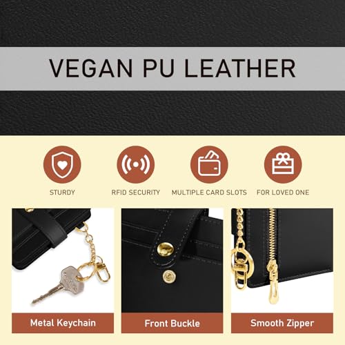 Image of Jogjam Black Rfid Ladies Wallet, Small Slim Thin Compact Credit Card Women Wallet, PU Leather Bifold Cash Zipper Coin Pocket ID Window for Female