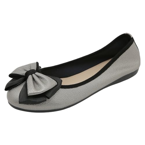 Ballet Flats Shoes for Women Footwear Lightweight Casual Fashion Bowknot Loafers Womens Non-Slip Comfortable Round Toe Wedding Party Slip On Work Ballet Leather Flat Dress Shoes