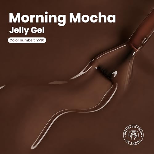 Image of Beetles Jelly Brown Gel Nail Polish - Morning Mocha 15ML Tortoise Gel Nail Polish Sheer Translucent Nail Polish Soak Off UV French Nail Art Salon DIY at Home Manicure Gift for Women