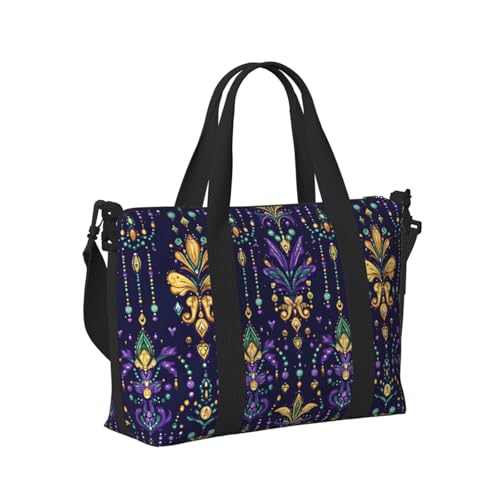Laptop Tote Bag for Women Work - Mardi Gras Pattern Print Weekender Overnight Bags for Women Travel, Gym Duffle Bag for Men, Personal Item Crossbody Travel Bags for Men Carry On