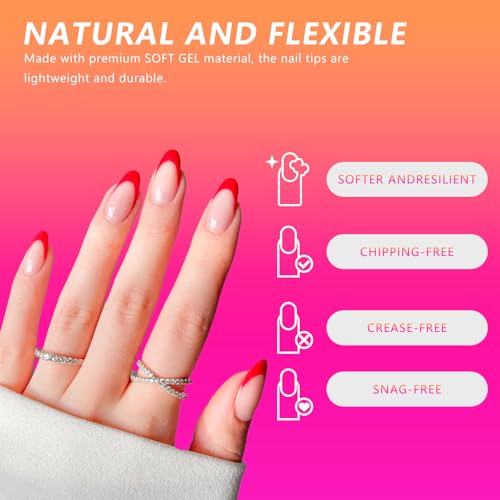 Almond Fake Nail Tips - 216Pcs Pre-Shaped Almond Gelly Tips for Full Cover Acrylic Nail Extensions, French Style, 12 Sizes - Perfect for DIY Salon or Professional Use