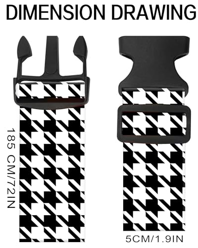Image of Luggage Straps for Suitcases, Adjustable Travel Belt, Durable Wide Luggage Strap, Cute Suitcase Strap Identifiers with Buckle, Bag Straps for Luggage, Black White Houndstooth