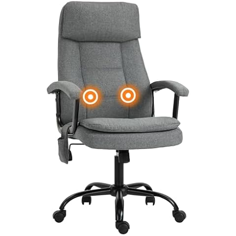 Vinsetto Grey Linen Desk Chair with Massage Cover