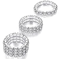 Kucheed 3 Stück Strass Stretchring, Modisches Set mit Stapelbaren Fingerringen aus Kristall, Niedlicher Zehenring Körperschmuck, Diamant Gummiband Ring, Funkelnder Daumen Finger Ring (Silber)