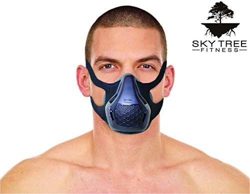 Sky Tree Fitness Training Mask High Altitude Resistance Workout Mask for MMA, Running, and Cardio - A Fitness Mask That Includes a Free Carrying Case (Black, Large)