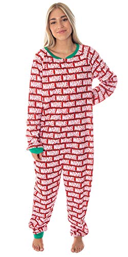 Marvel Logo Unionsuit with Christmas Lights Adult Onesie Pajamas Pjs4