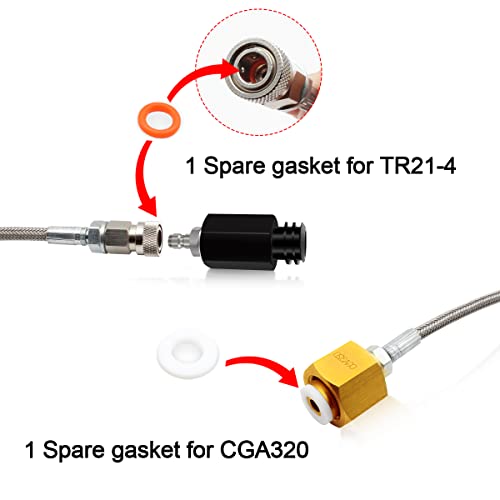 Co2 Tank To Sodastream Machine Adapter, Cga320 Co2 Tank Cylinder Adapter To Tr21-4 G1/2 Soda Water Machine With 36 Inch Stainless Steel Hose, Soda Maker Parts & Accessories #TOP4