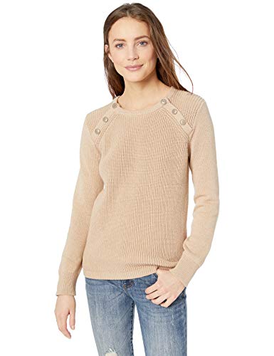 Image of Cable Stitch Women's Raglan Long Sleeve Shaker Stitch Pullover Sweater - Fisherman Rib Knit Crewneck Cotton Top