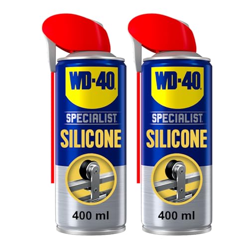 WD-40 Specialist Silicone Spray Lubricant 400ml Twin Pack All-Weather Rust Protection Silicone Lubricant Repels Moisture Dust and Grime for Rubber Seals Doors Windows