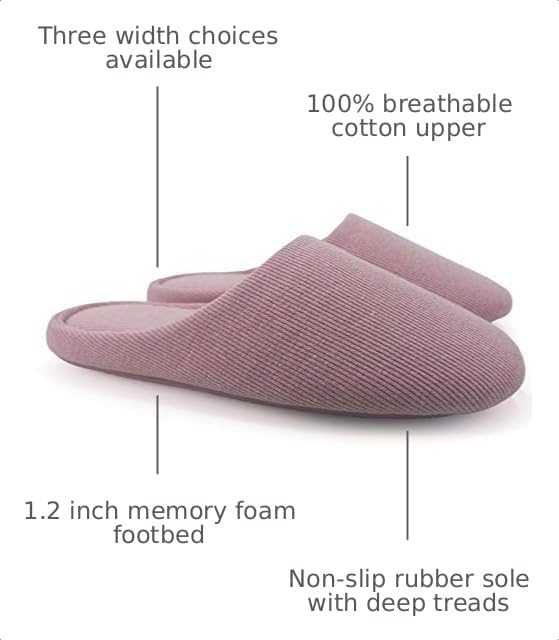 Image of ofoot Women's Non-Slip House Slippers - Lightweight Cotton Memory Foam Indoor Slip-On, Machine Washable & Foldable Travel Design for Home, Yoga, Narrow /Wide Fit Options